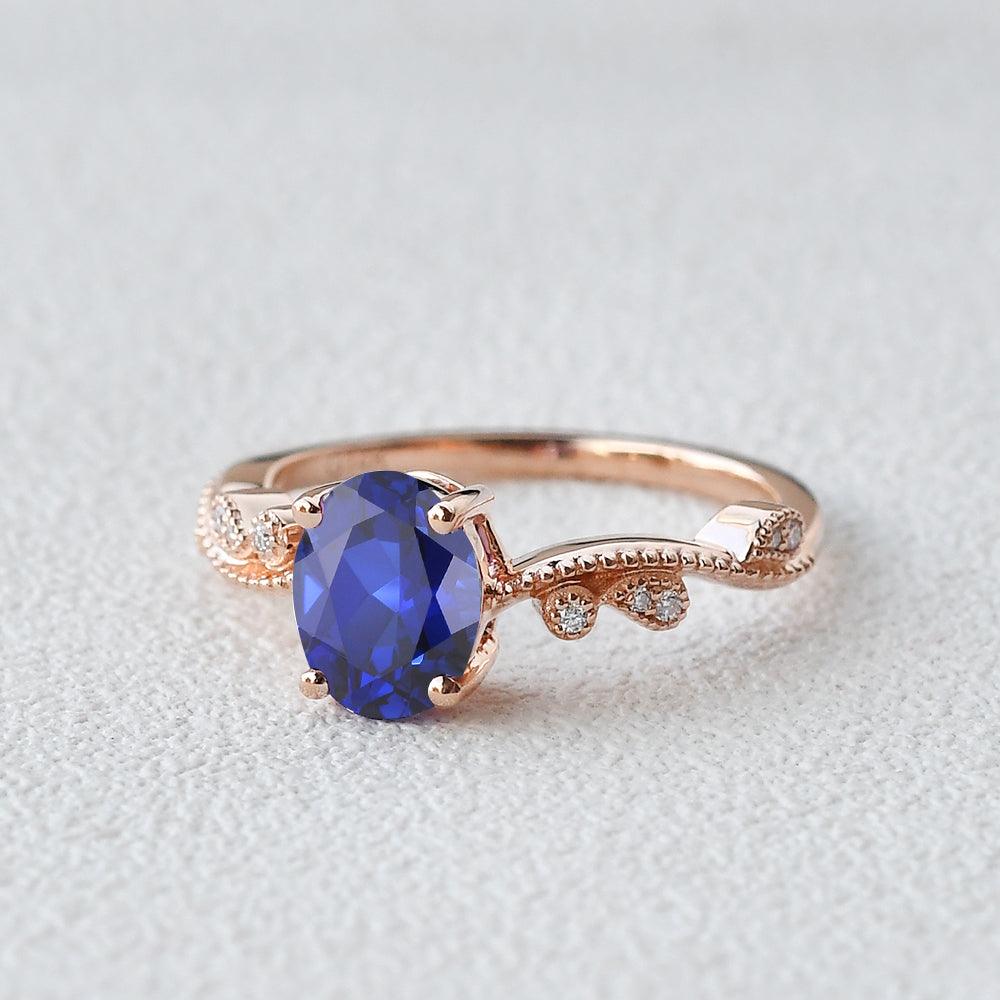 6*8mm Lab Sapphire Solitaire Engagement Ring - Felicegals
