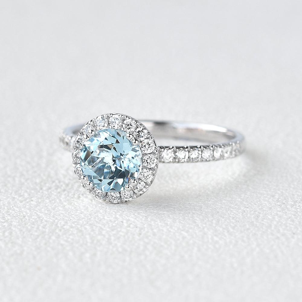Aquamarine & Moissanite White Gold Wedding Ring - Felicegals