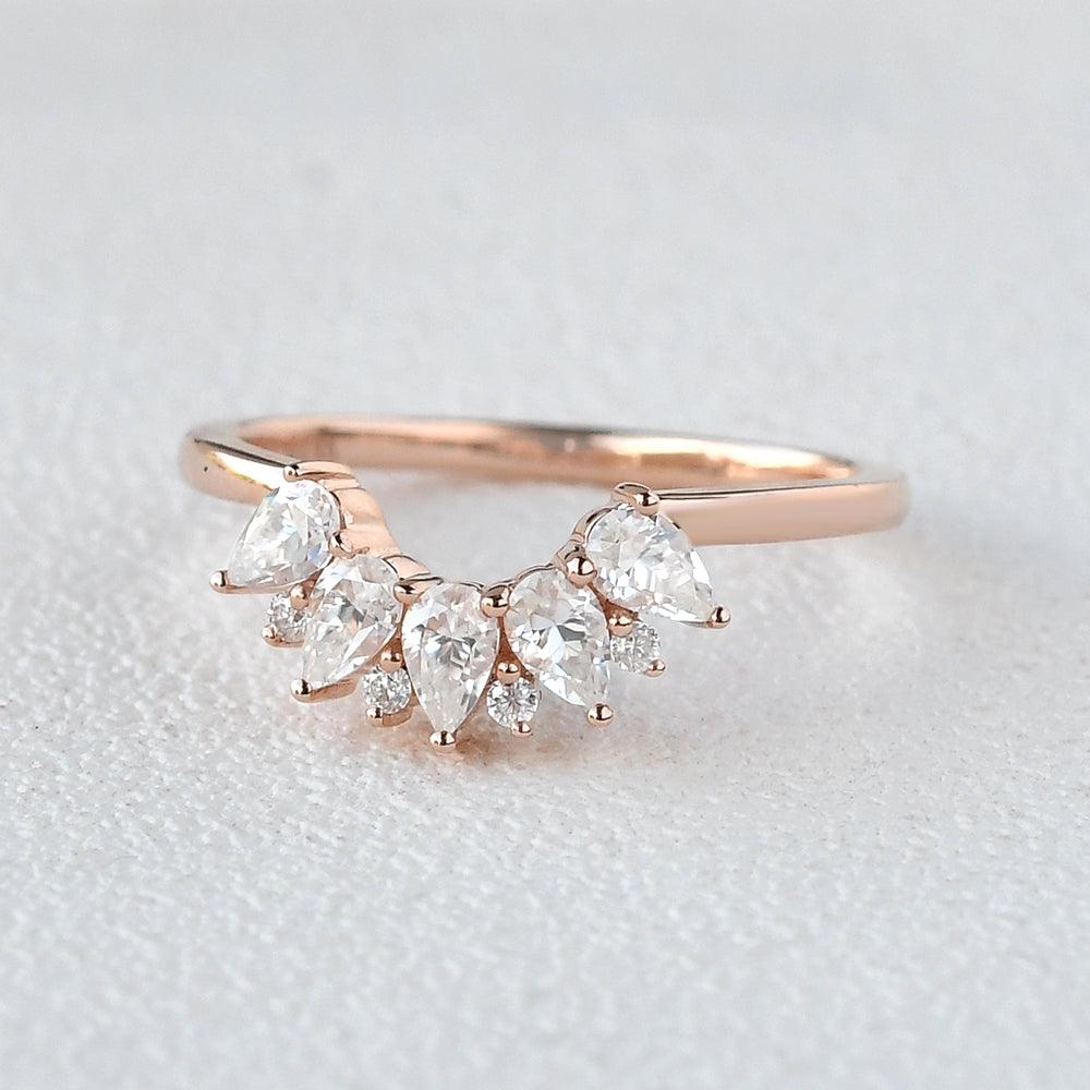 Pear Shaped Moissanite Curved Wedding Band - Felicegals