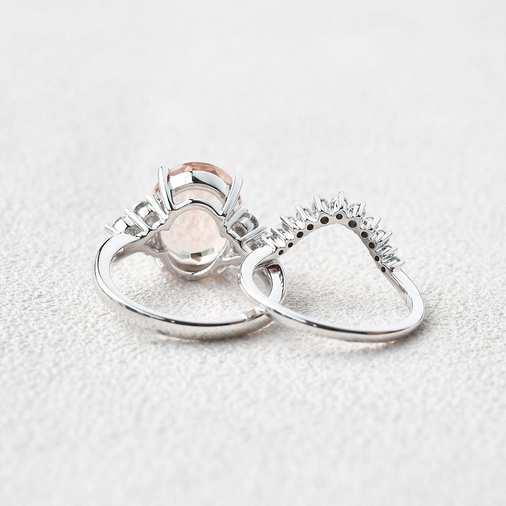 3ct Morganite Oval Classic Rose Gold Ring Set 2PCS - Felicegals 丨Wedding ring 丨Fashion ring 丨Diamond ring 丨Gemstone ring--Felicegals
