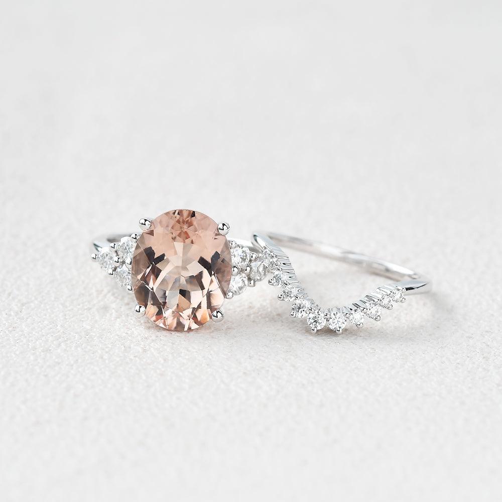 3ct Morganite Oval Classic Rose Gold Ring Set 2PCS - Felicegals 丨Wedding ring 丨Fashion ring 丨Diamond ring 丨Gemstone ring--Felicegals