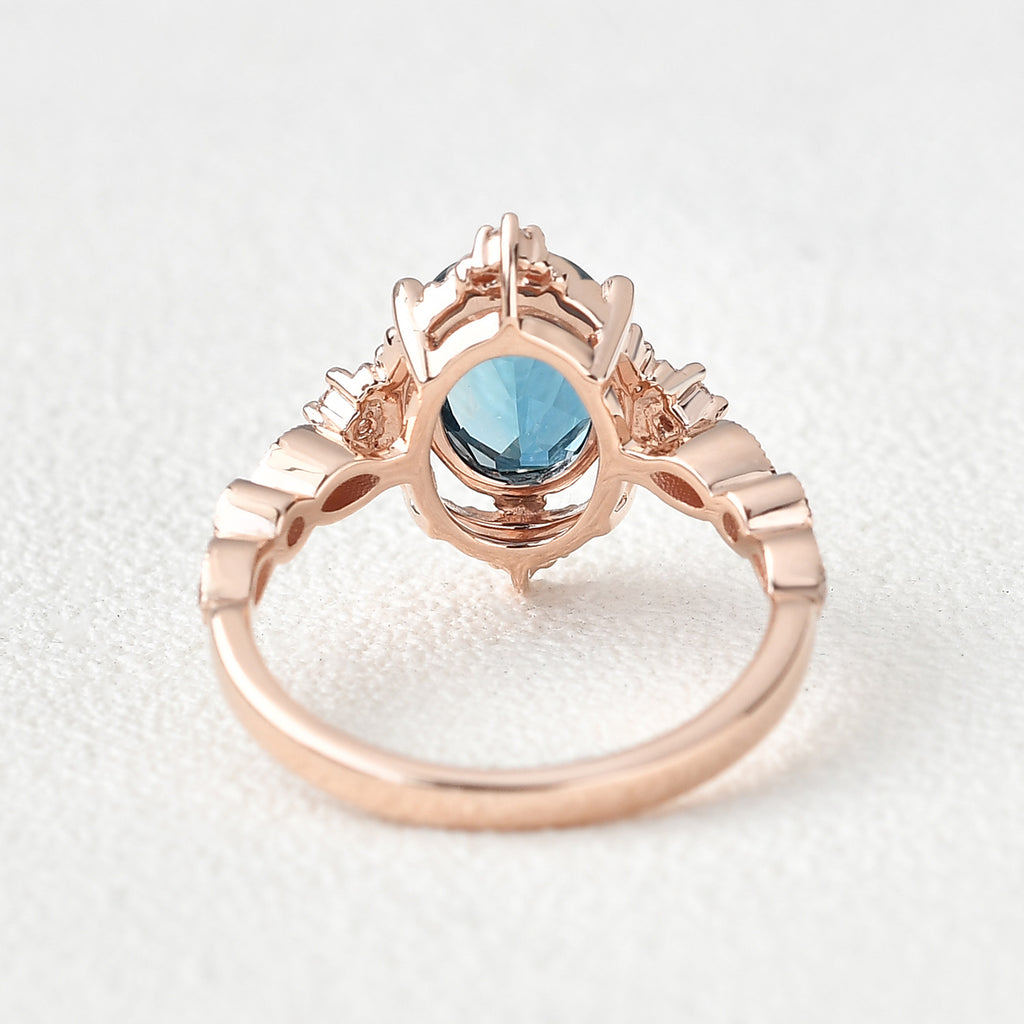 London Blue Topaz & Moissanite Art Deco Ring – Felicegals