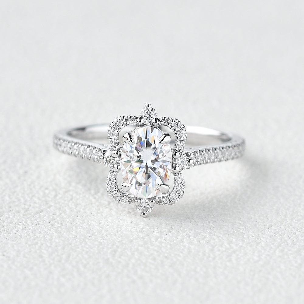 Oval Moissanite White Gold Antique Ring - Felicegals