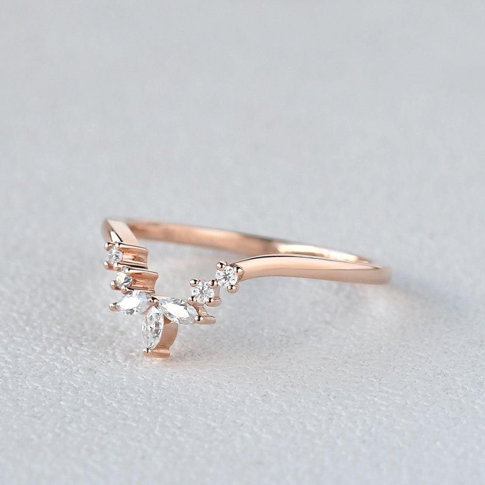 Marquise Shaped Curved Moissanite Band - Felicegals