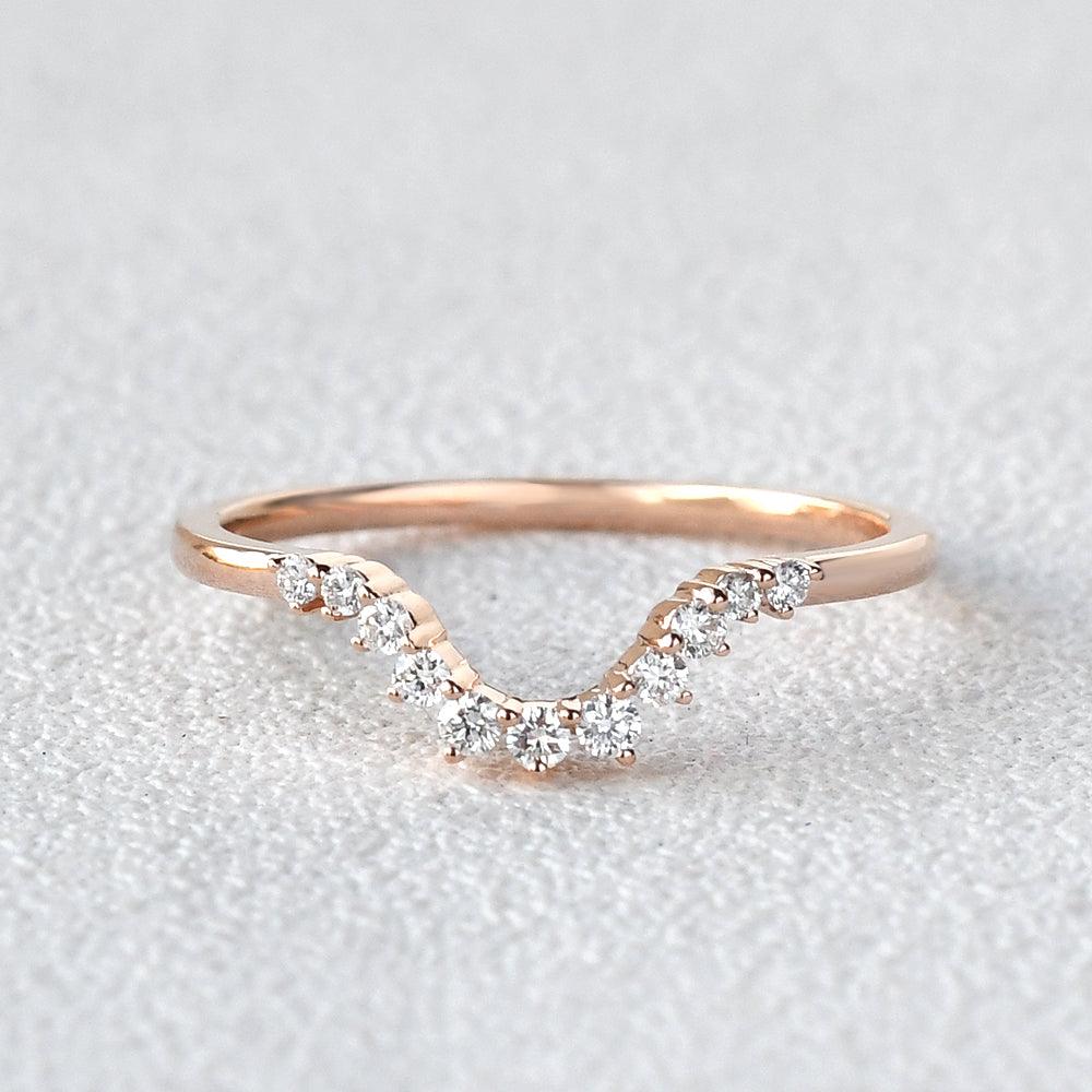 Rose Gold Moissanite Curved Wedding Band - Felicegals