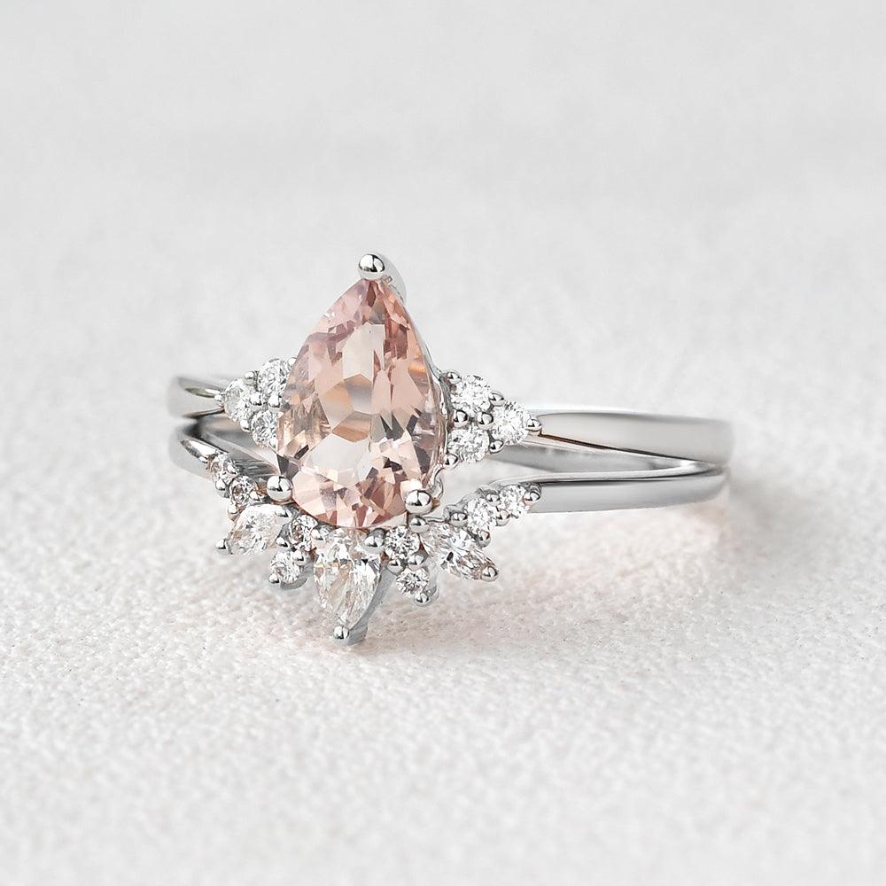 Peachy Morganite & Moissanite Ring Set 2pcs - Felicegals