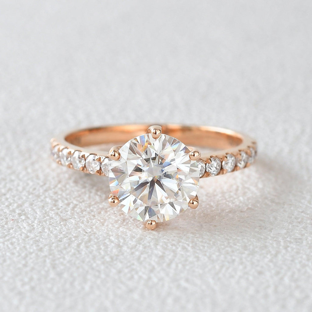 Round Cut Moissanite Rose Gold Ring - Felicegals 丨Wedding ring 丨Fashion ring 丨Diamond ring 丨Gemstone ring--Felicegals