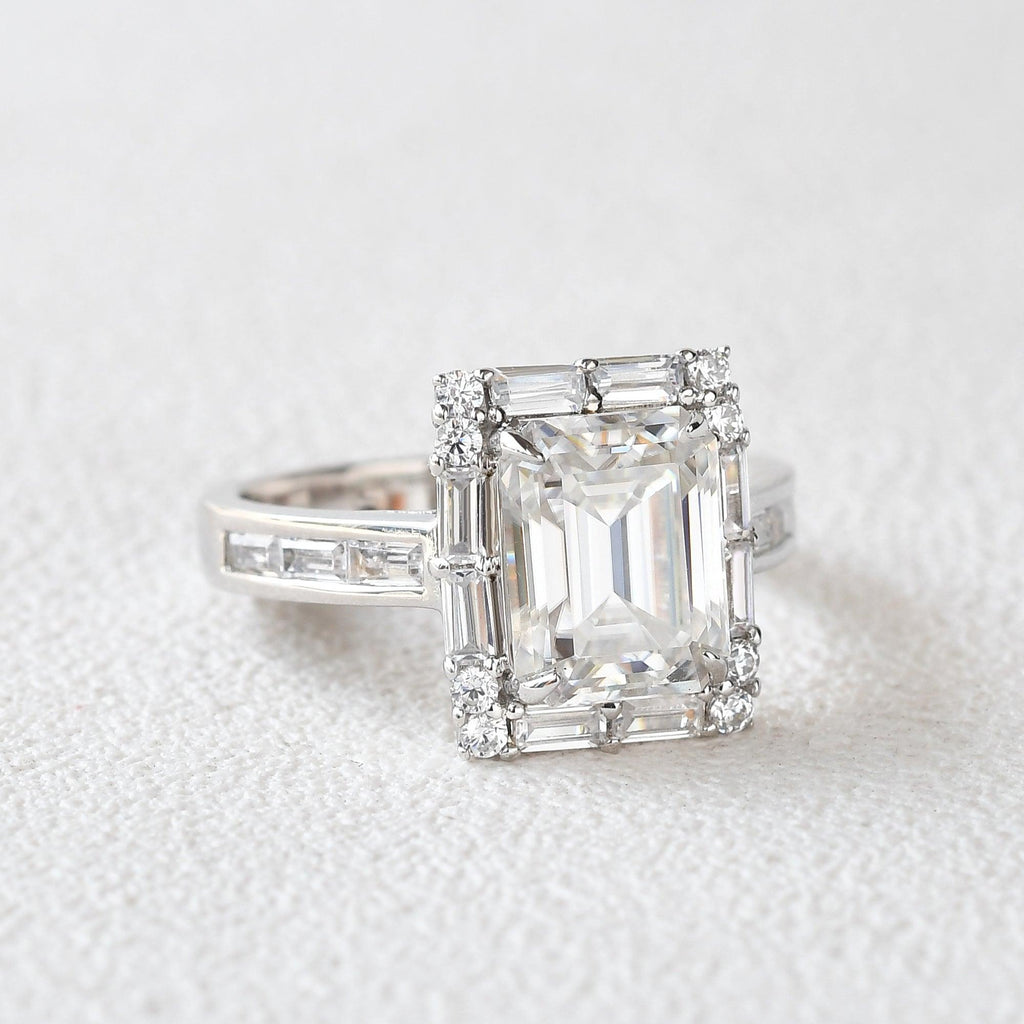 Emerald Cut Moissanite Vintage Inspired White Gold Ring - Felicegals 丨Wedding ring 丨Fashion ring 丨Diamond ring 丨Gemstone ring--Felicegals