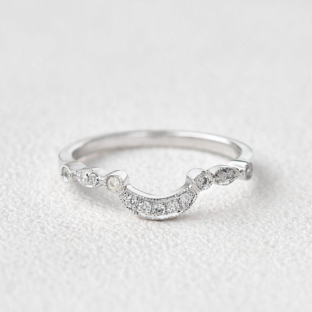 Moissanite Curved Wedding White Gold Stacking Band - Felicegals 丨Wedding ring 丨Fashion ring 丨Diamond ring 丨Gemstone ring--Felicegals