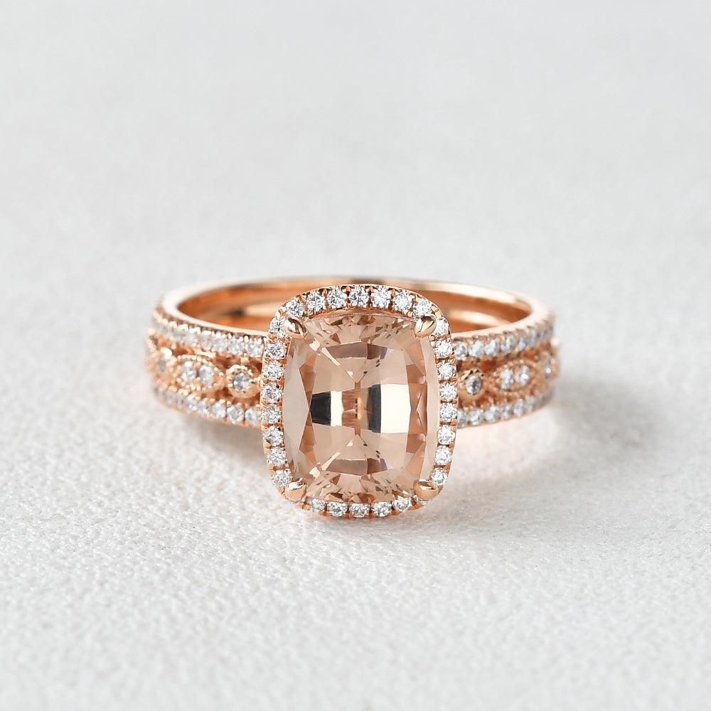 Cushion Cut Morganite Vintage Inspired Rose Gold Ring - Felicegals 丨Wedding ring 丨Fashion ring 丨Diamond ring 丨Gemstone ring--Felicegals 丨Wedding ring 丨Fashion ring 丨Diamond ring 丨Gemstone ring