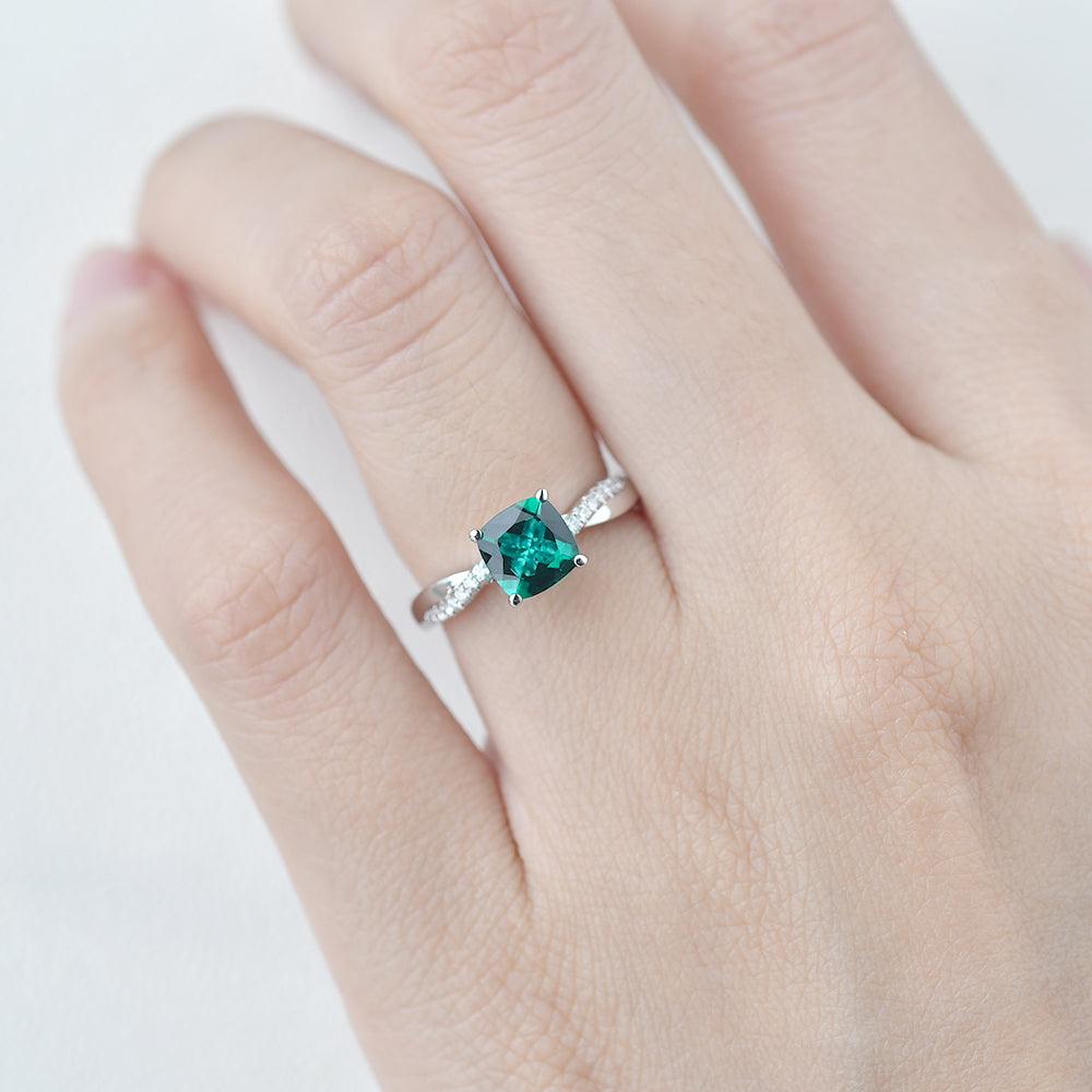 Cushion Lab Emerald Solitaire Ring - Felicegals
