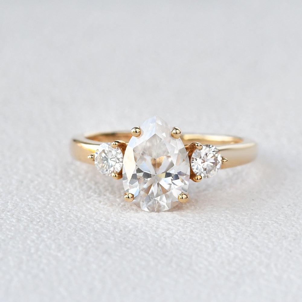 Pear Shaped Moissanite Three Stone Ring - Felicegals