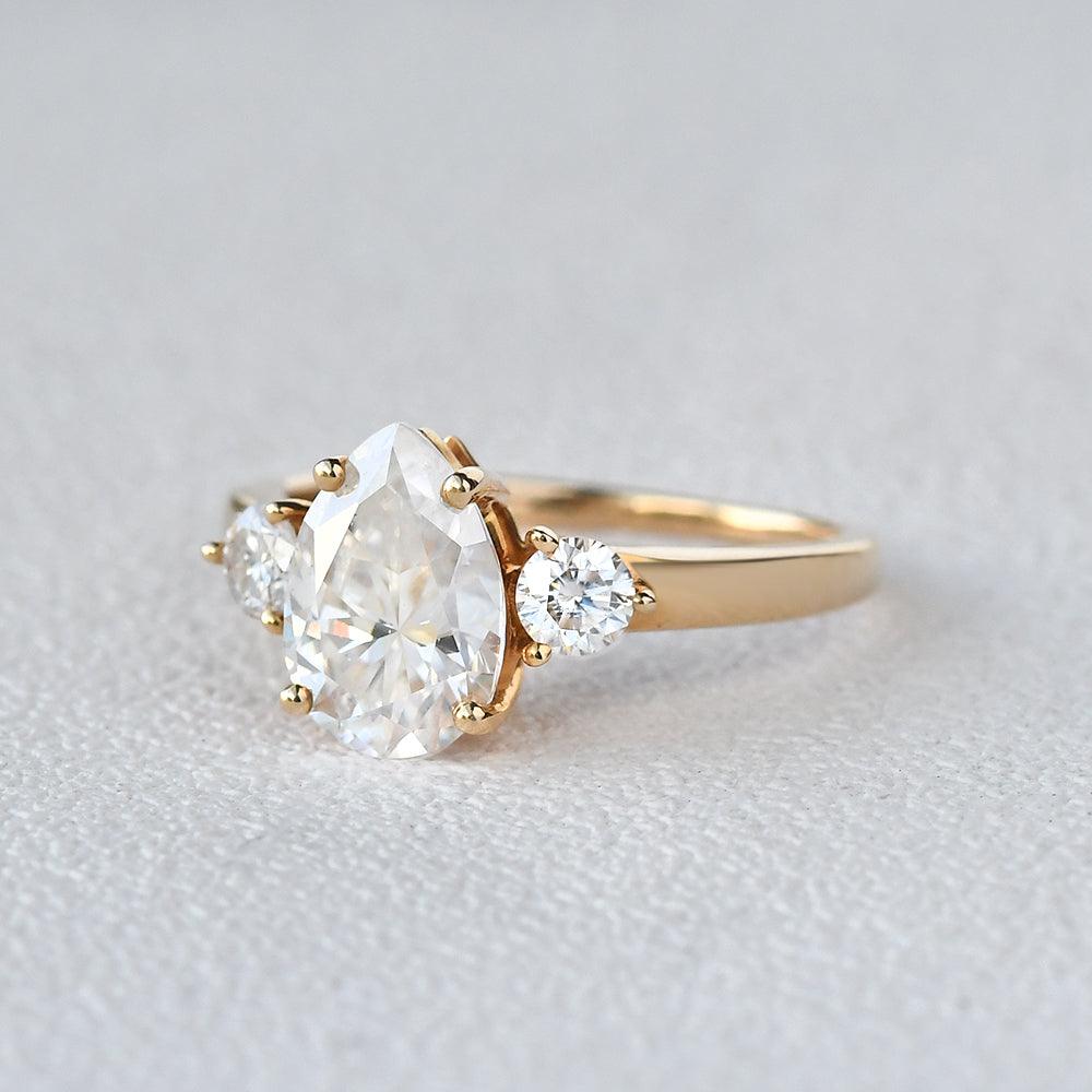 Pear Shaped Moissanite Three Stone Ring - Felicegals