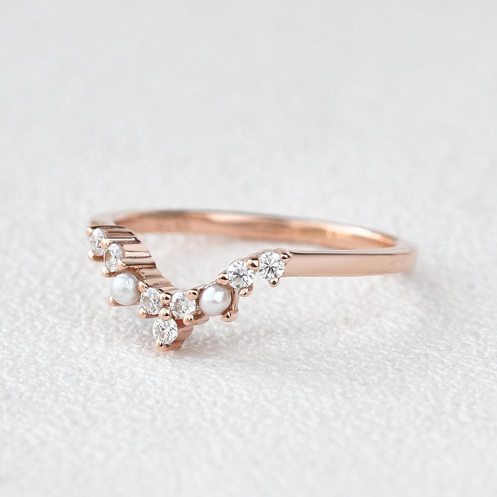 Moissanite & Pearl Curved Wedding Band - Felicegals