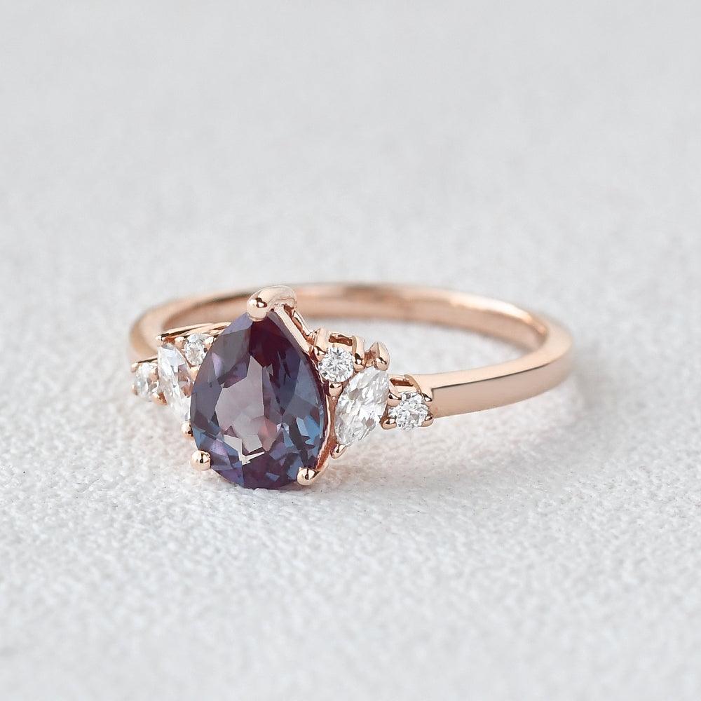 Pear Shaped Lab Alexandrite Rose Gold Ring - Felicegals