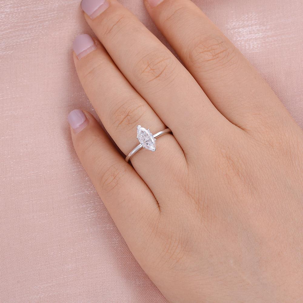 Marquise Moissanite Solitaire White Gold Ring - Felicegals 丨Wedding ring 丨Fashion ring 丨Diamond ring 丨Gemstone ring--Felicegals 丨Wedding ring 丨Fashion ring 丨Diamond ring 丨Gemstone ring