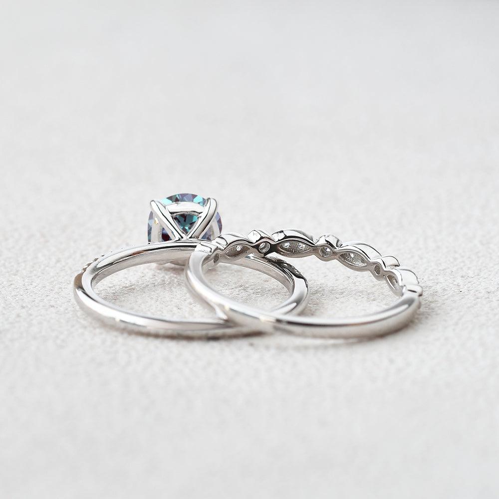 2ct Round Cut Alexandrite Solitaire White Gold Ring Set 2pcs - Felicegals 丨Wedding ring 丨Fashion ring 丨Diamond ring 丨Gemstone ring--Felicegals 丨Wedding ring 丨Fashion ring 丨Diamond ring 丨Gemstone ring