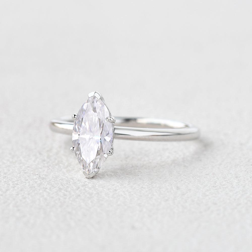 Marquise Moissanite Solitaire White Gold Ring - Felicegals 丨Wedding ring 丨Fashion ring 丨Diamond ring 丨Gemstone ring--Felicegals 丨Wedding ring 丨Fashion ring 丨Diamond ring 丨Gemstone ring