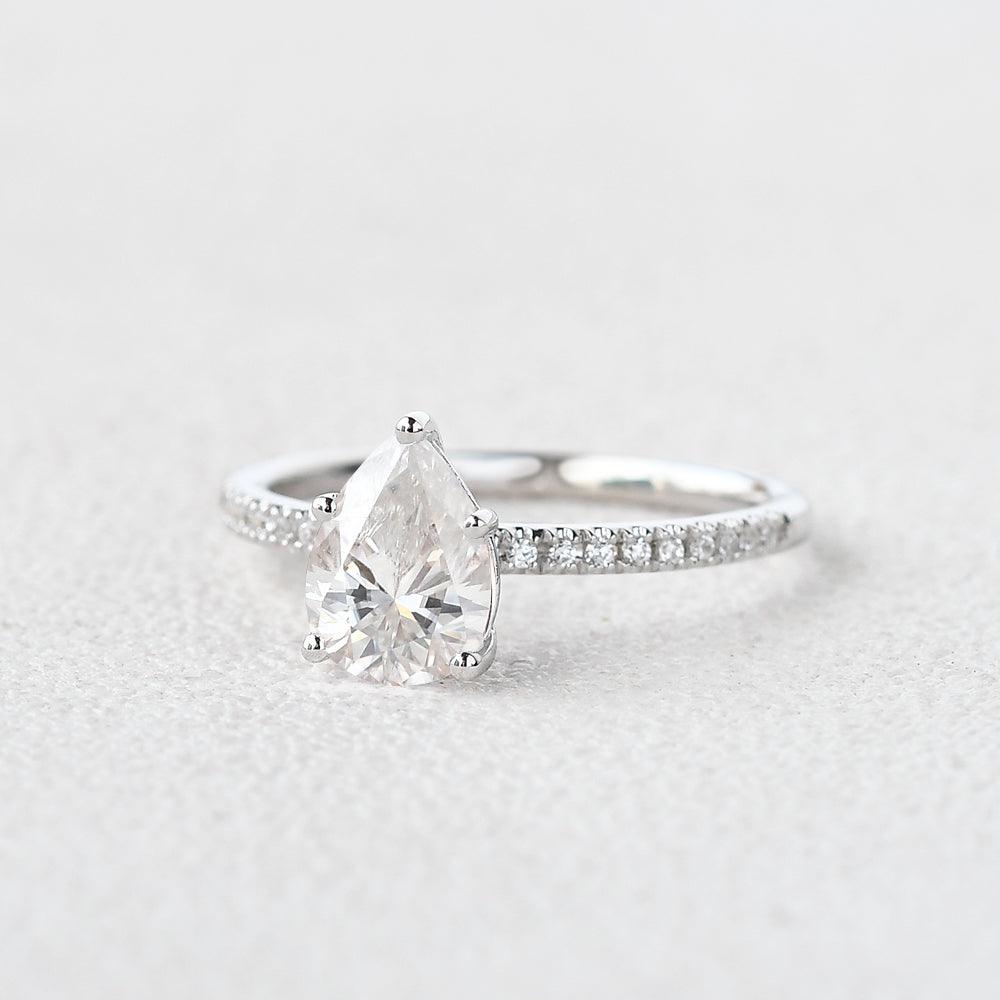 1ct Pear Shaped Moissanite Solitaire White Gold Ring - Felicegals 丨Wedding ring 丨Fashion ring 丨Diamond ring 丨Gemstone ring--Felicegals 丨Wedding ring 丨Fashion ring 丨Diamond ring 丨Gemstone ring