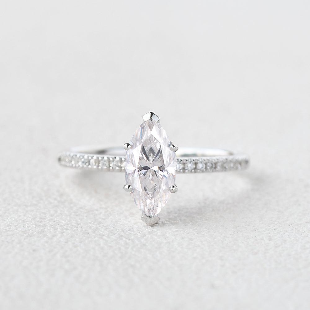 Marquise Moissanite Solitaire Eternity White Gold Ring - Felicegals 丨Wedding ring 丨Fashion ring 丨Diamond ring 丨Gemstone ring--Felicegals 丨Wedding ring 丨Fashion ring 丨Diamond ring 丨Gemstone ring