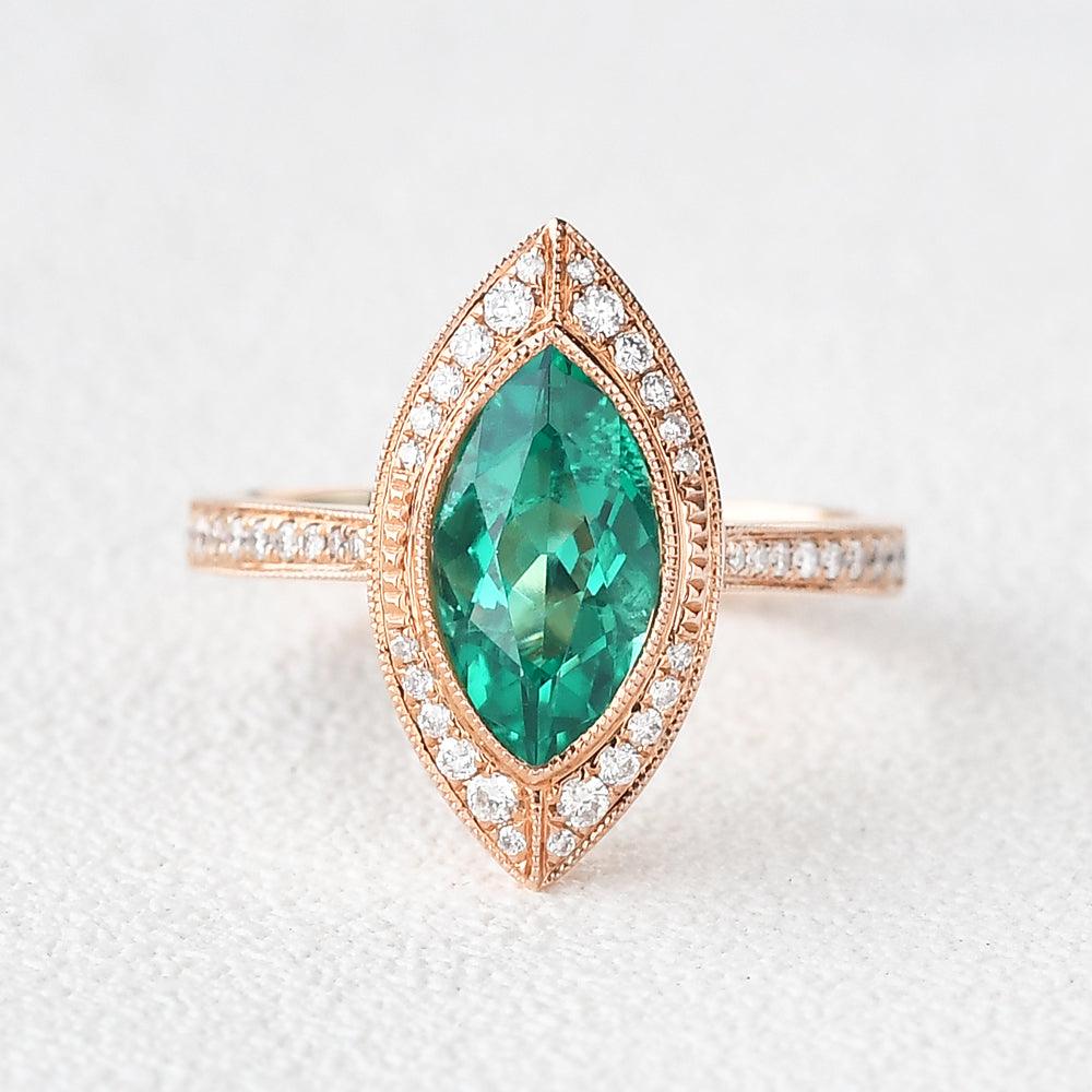 1.5ct Lab Emerald & Moissanite Art Deco Ring - Felicegals