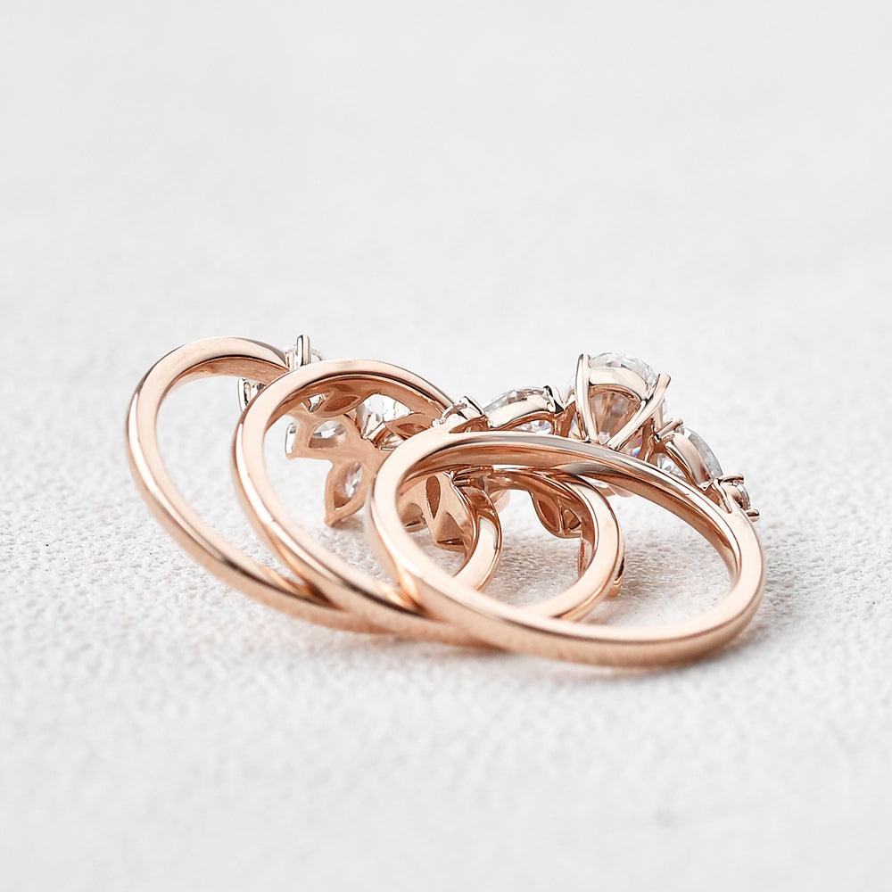 Oval Cut Moissanite 4 Prongs Ring Set 3pcs - Felicegals 丨Wedding ring 丨Fashion ring 丨Diamond ring 丨Gemstone ring--Felicegals