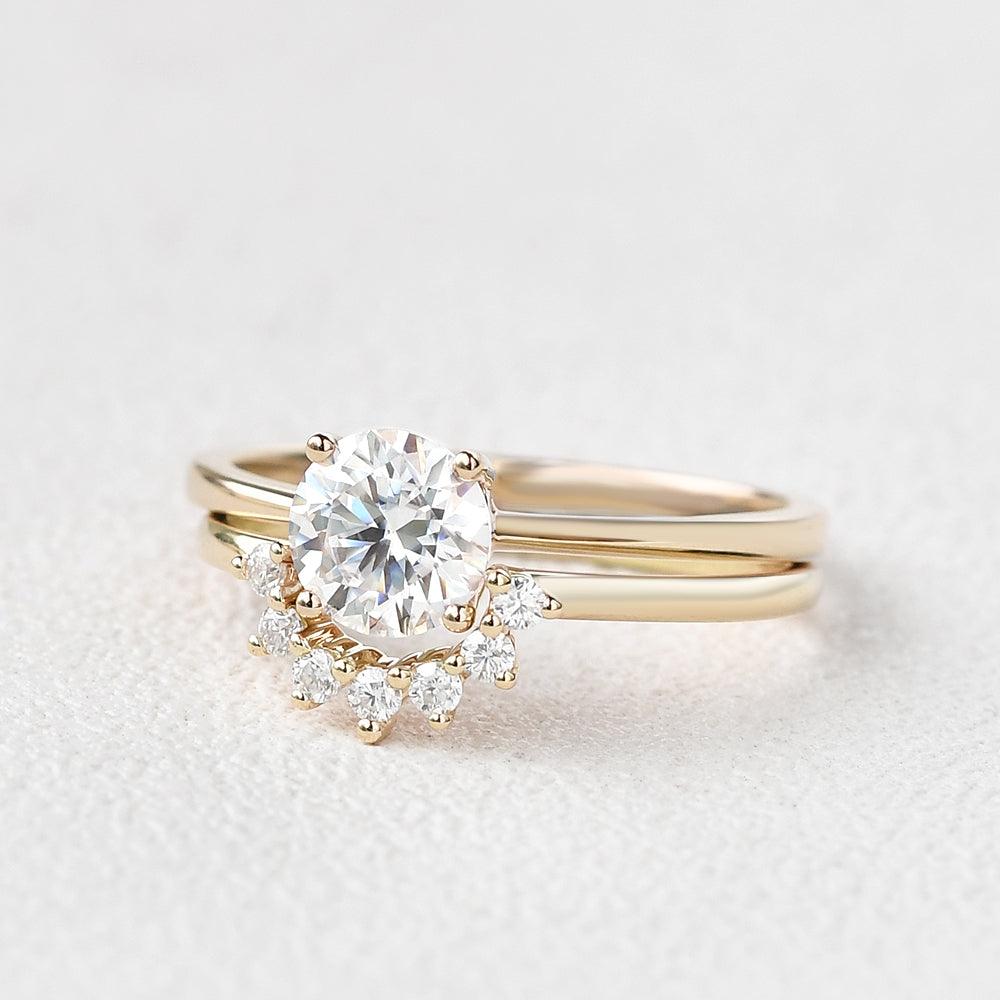 Classic 4 Prongs Round Cut Ring Set 2pcs - Felicegals 丨Wedding ring 丨Fashion ring 丨Diamond ring 丨Gemstone ring--Felicegals