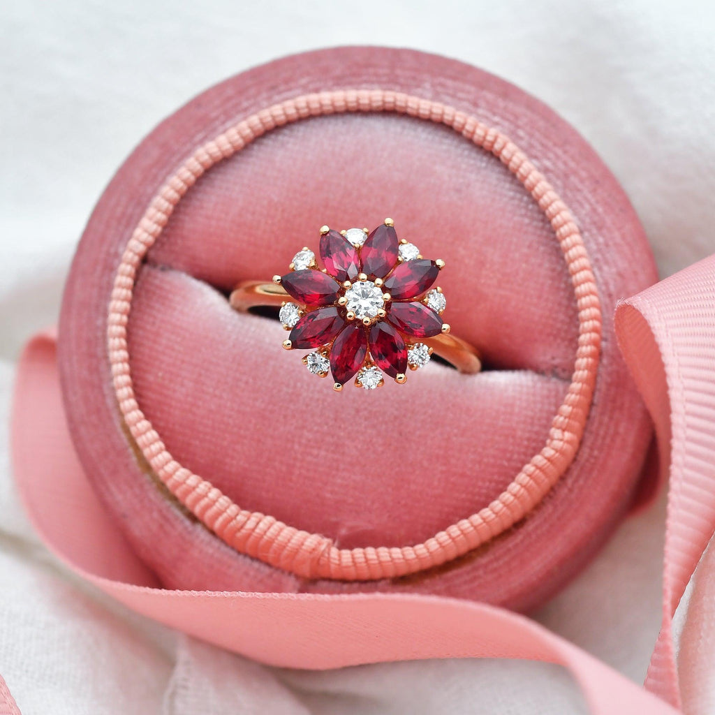 1.5ct Floral Inspired Ruby Rose Gold Ring - Felicegals 丨Wedding ring 丨Fashion ring 丨Diamond ring 丨Gemstone ring--Felicegals 丨Wedding ring 丨Fashion ring 丨Diamond ring 丨Gemstone ring