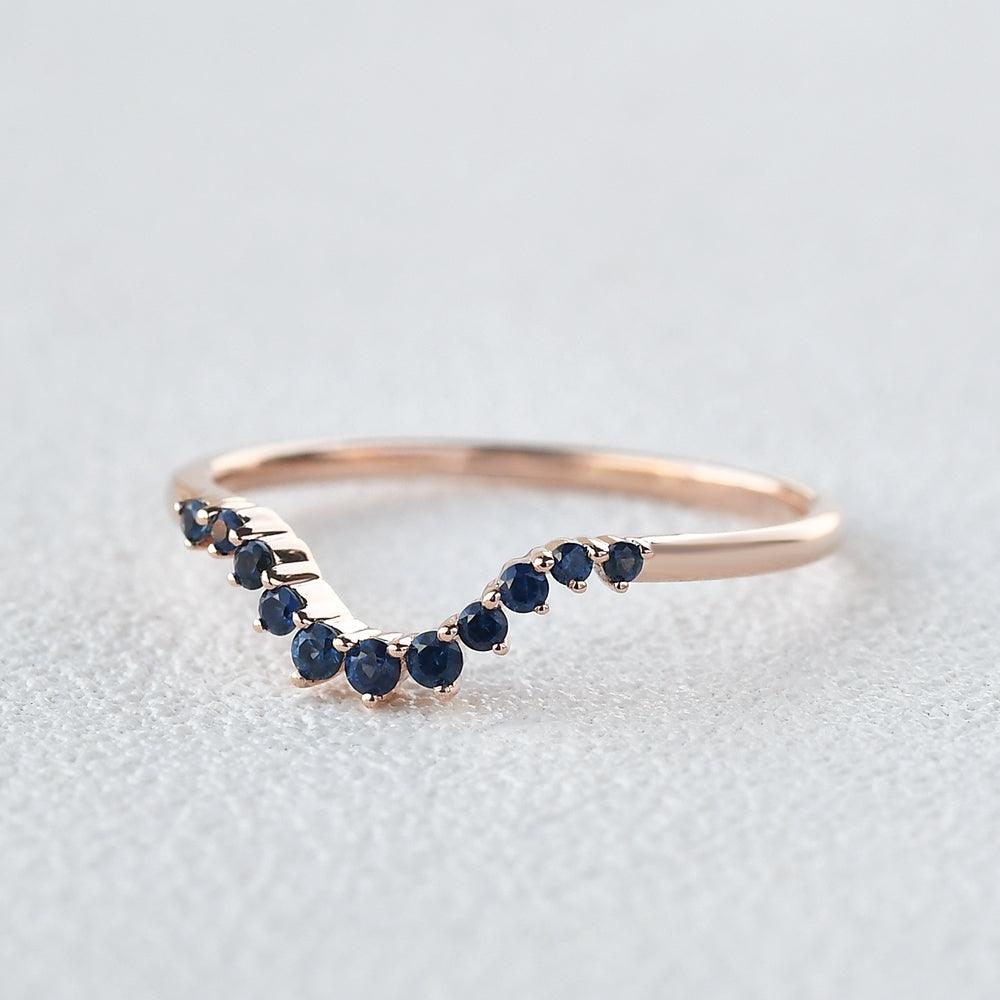 Round Cut Sapphire Curved Band Ring - Felicegals 丨Wedding ring 丨Fashion ring 丨Diamond ring 丨Gemstone ring--Felicegals