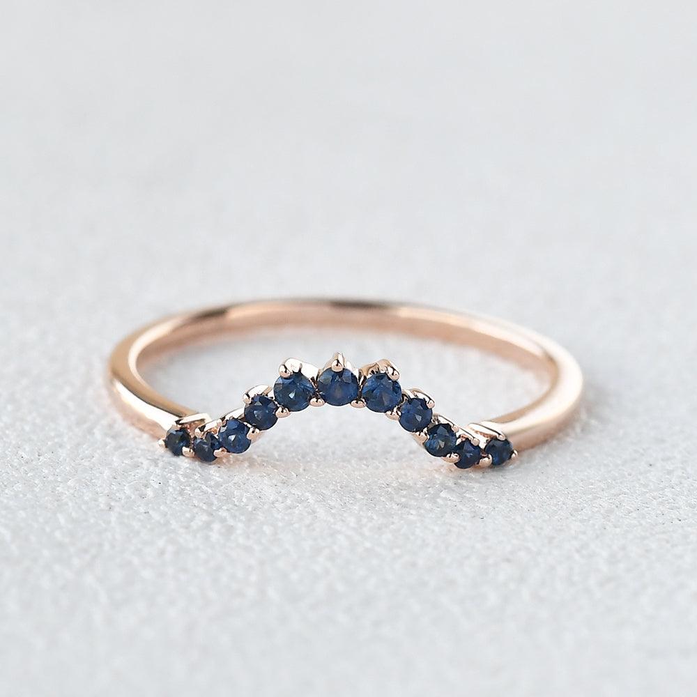 Round Cut Sapphire Curved Band Ring - Felicegals 丨Wedding ring 丨Fashion ring 丨Diamond ring 丨Gemstone ring--Felicegals