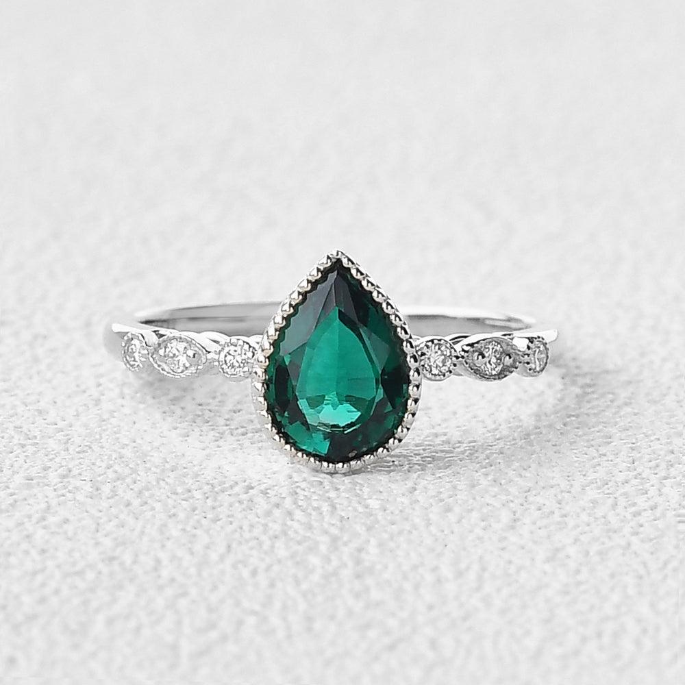 Pear Shaped Lab Emerald Rose Gold Ring - Felicegals