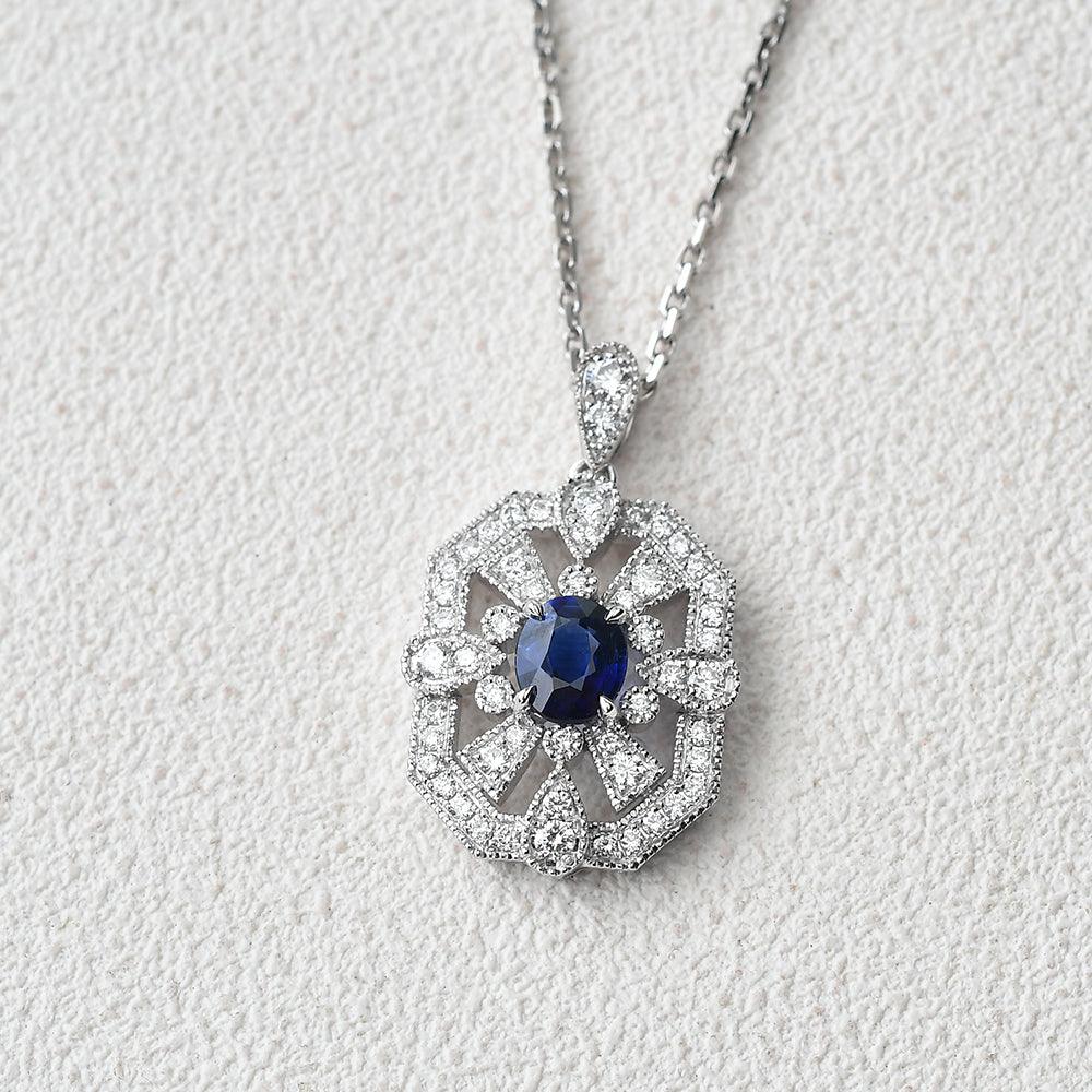Vintage Inspired Sapphire White Gold Necklace - Felicegals 丨Wedding ring 丨Fashion ring 丨Diamond ring 丨Gemstone ring--Felicegals 丨Wedding ring 丨Fashion ring 丨Diamond ring 丨Gemstone ring
