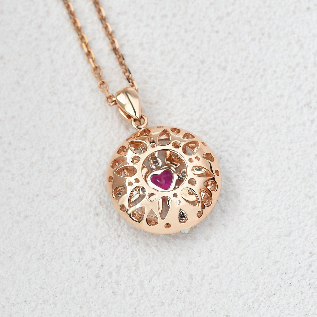 Art-Deco Heart Shaped Ruby Rose Gold Necklace - Felicegals 丨Wedding ring 丨Fashion ring 丨Diamond ring 丨Gemstone ring--Felicegals 丨Wedding ring 丨Fashion ring 丨Diamond ring 丨Gemstone ring