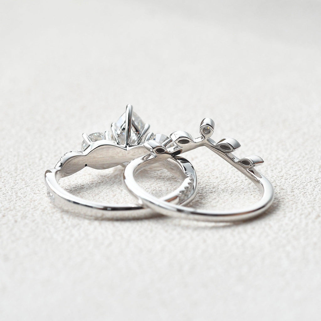 1.2ct Pear Shaped Cluster Moissanite Bridal Ring Set 2pcs - Felicegals 丨Wedding ring 丨Fashion ring 丨Diamond ring 丨Gemstone ring--Felicegals 丨Wedding ring 丨Fashion ring 丨Diamond ring 丨Gemstone ring
