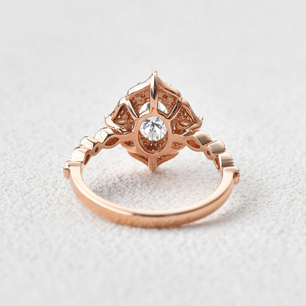 1ct Art-Deco Oval Cut Moissanite Rose Gold Ring - Felicegals 丨Wedding ring 丨Fashion ring 丨Diamond ring 丨Gemstone ring--Felicegals 丨Wedding ring 丨Fashion ring 丨Diamond ring 丨Gemstone ring