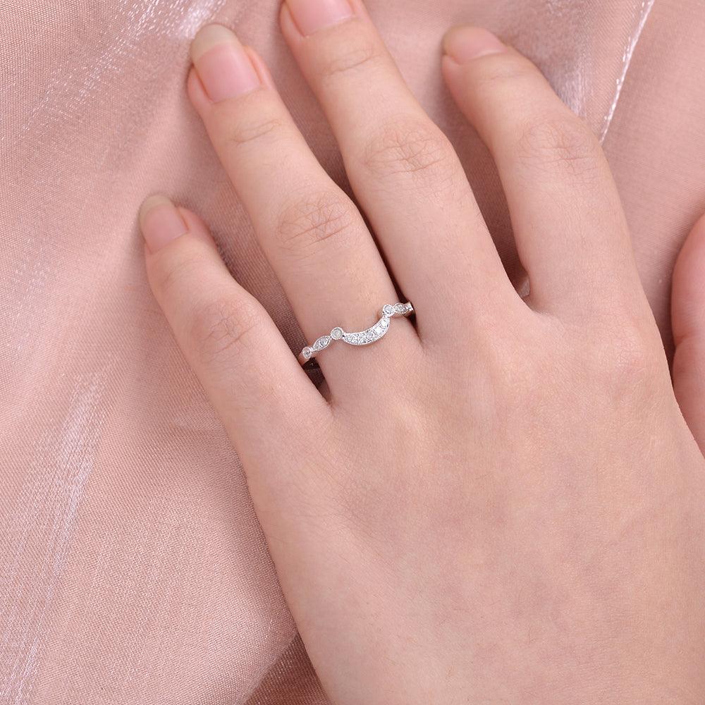 Moissanite Curved Wedding White Gold Stacking Band - Felicegals 丨Wedding ring 丨Fashion ring 丨Diamond ring 丨Gemstone ring--Felicegals