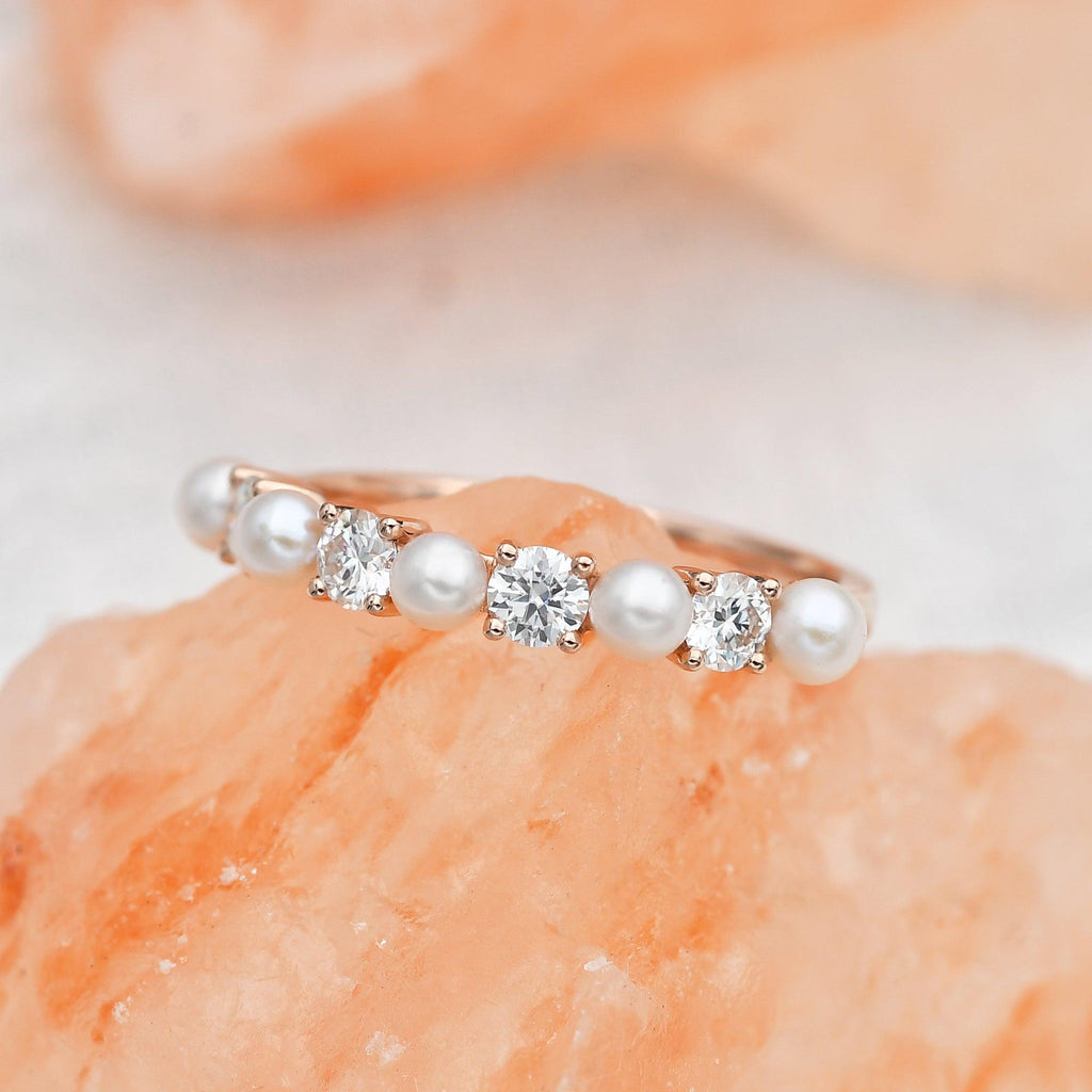 Minimalist Natural Pearl & Moissanite Ring - Felicegals 丨Wedding ring 丨Fashion ring 丨Diamond ring 丨Gemstone ring--Felicegals
