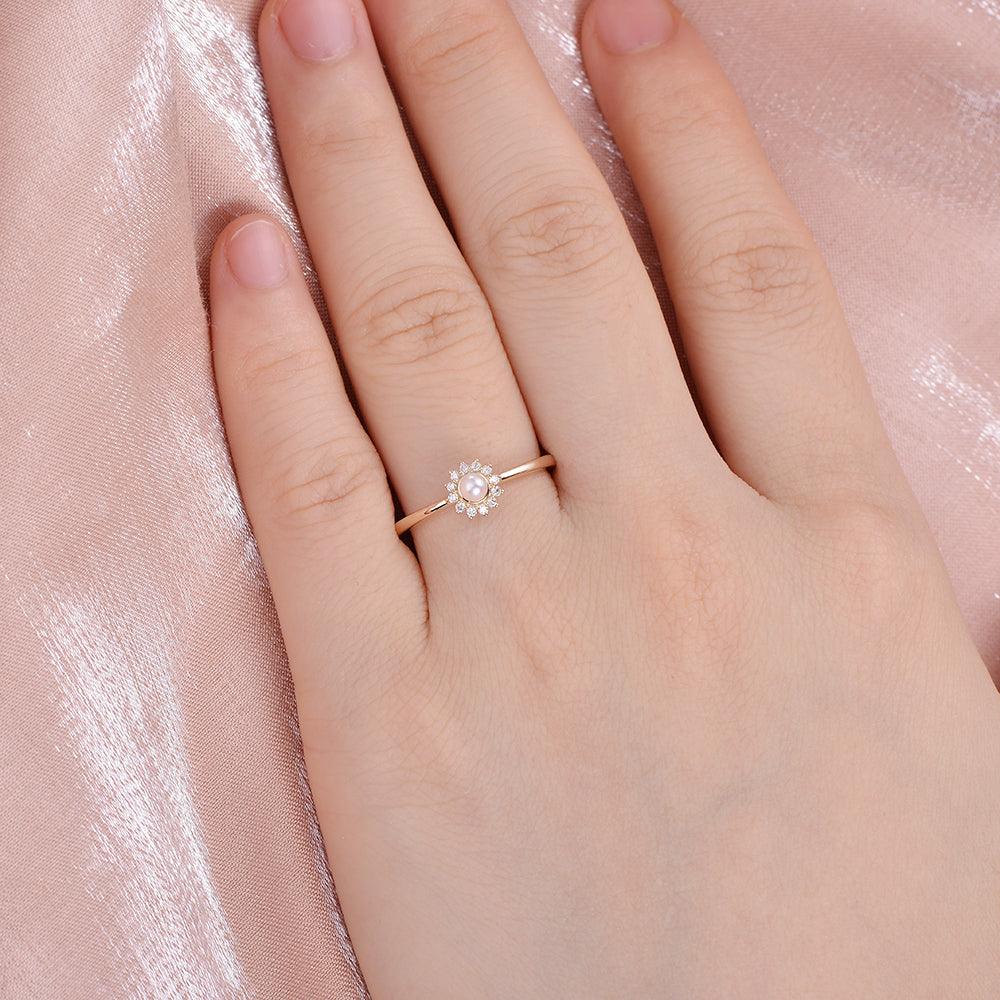 Mini Natural Pearl Yellow Gold Ring - Felicegals 丨Wedding ring 丨Fashion ring 丨Diamond ring 丨Gemstone ring--Felicegals