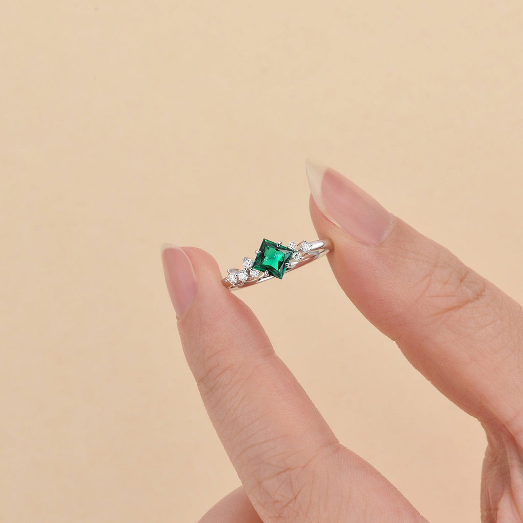 Lab Emerald & Moissanite Rose Gold Ring - Felicegals 丨Wedding ring 丨Fashion ring 丨Diamond ring 丨Gemstone ring