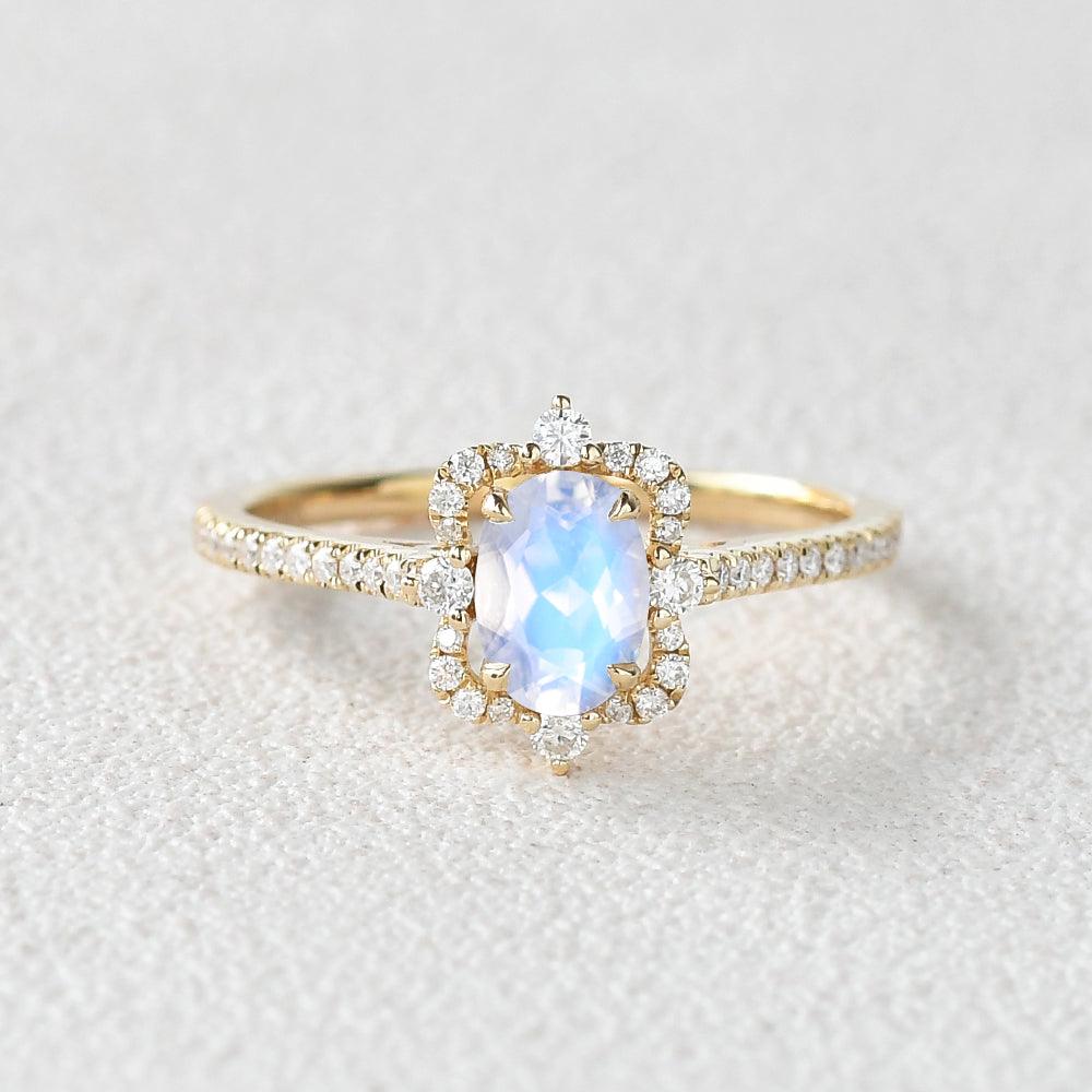 Felicegals 1.0ct Oval Moonstone Antique Ring - Felicegals 丨Wedding ring 丨Fashion ring 丨Diamond ring 丨Gemstone ring--Felicegals