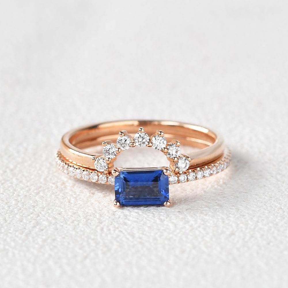 Felicegals Baguette Cut Sapphire Gold Rinig Set 2pcs - Felicegals 丨Wedding ring 丨Fashion ring 丨Diamond ring 丨Gemstone ring-Jewelry-Felicegals 丨Wedding ring 丨Fashion ring 丨Diamond ring 丨Gemstone ring
