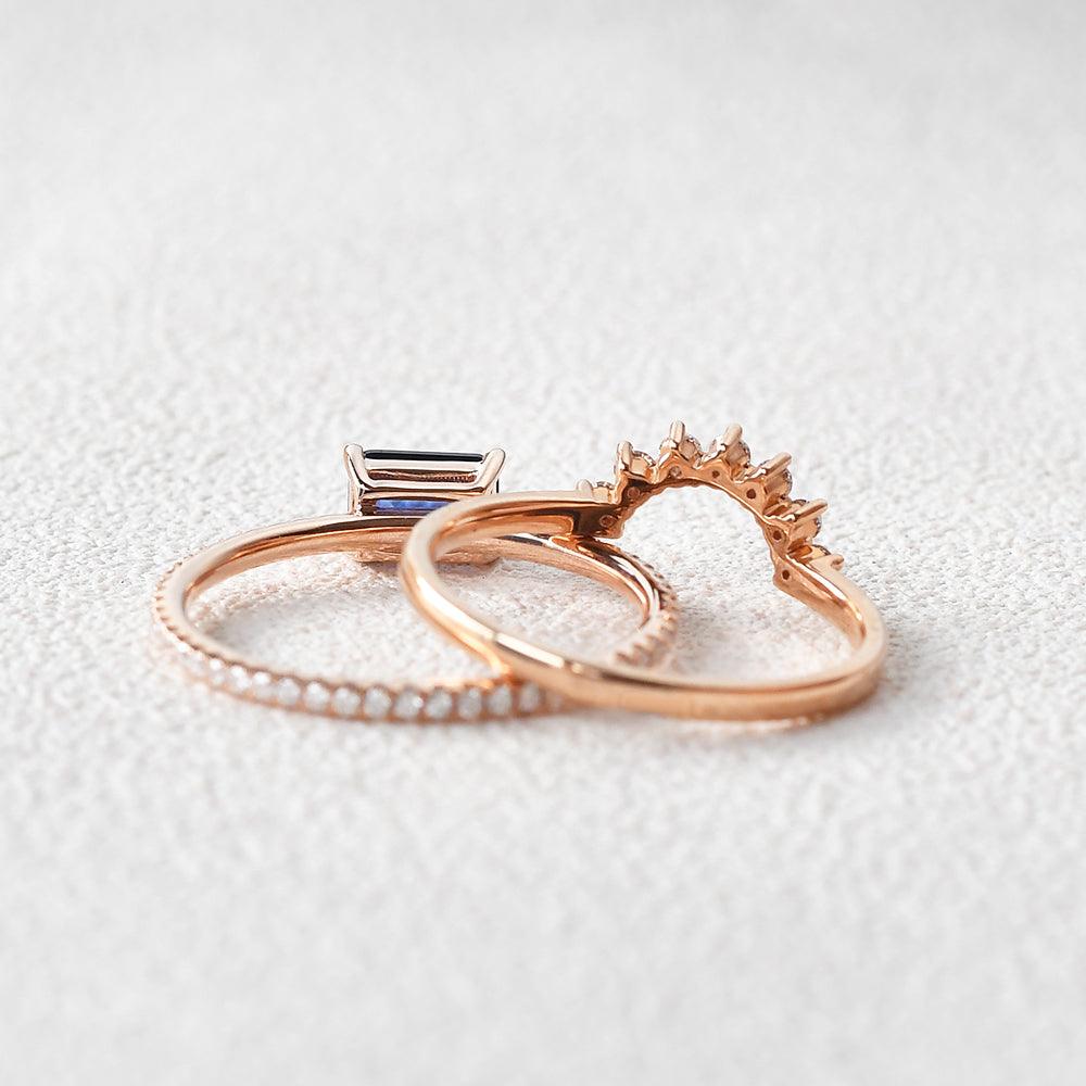 Felicegals Baguette Cut Sapphire Gold Rinig Set 2pcs - Felicegals 丨Wedding ring 丨Fashion ring 丨Diamond ring 丨Gemstone ring-Jewelry-Felicegals 丨Wedding ring 丨Fashion ring 丨Diamond ring 丨Gemstone ring
