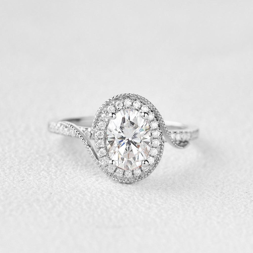 Twist Oval Moissanite Halo Inspired Ring - Felicegals 丨Wedding ring 丨Fashion ring 丨Diamond ring 丨Gemstone ring--Felicegals
