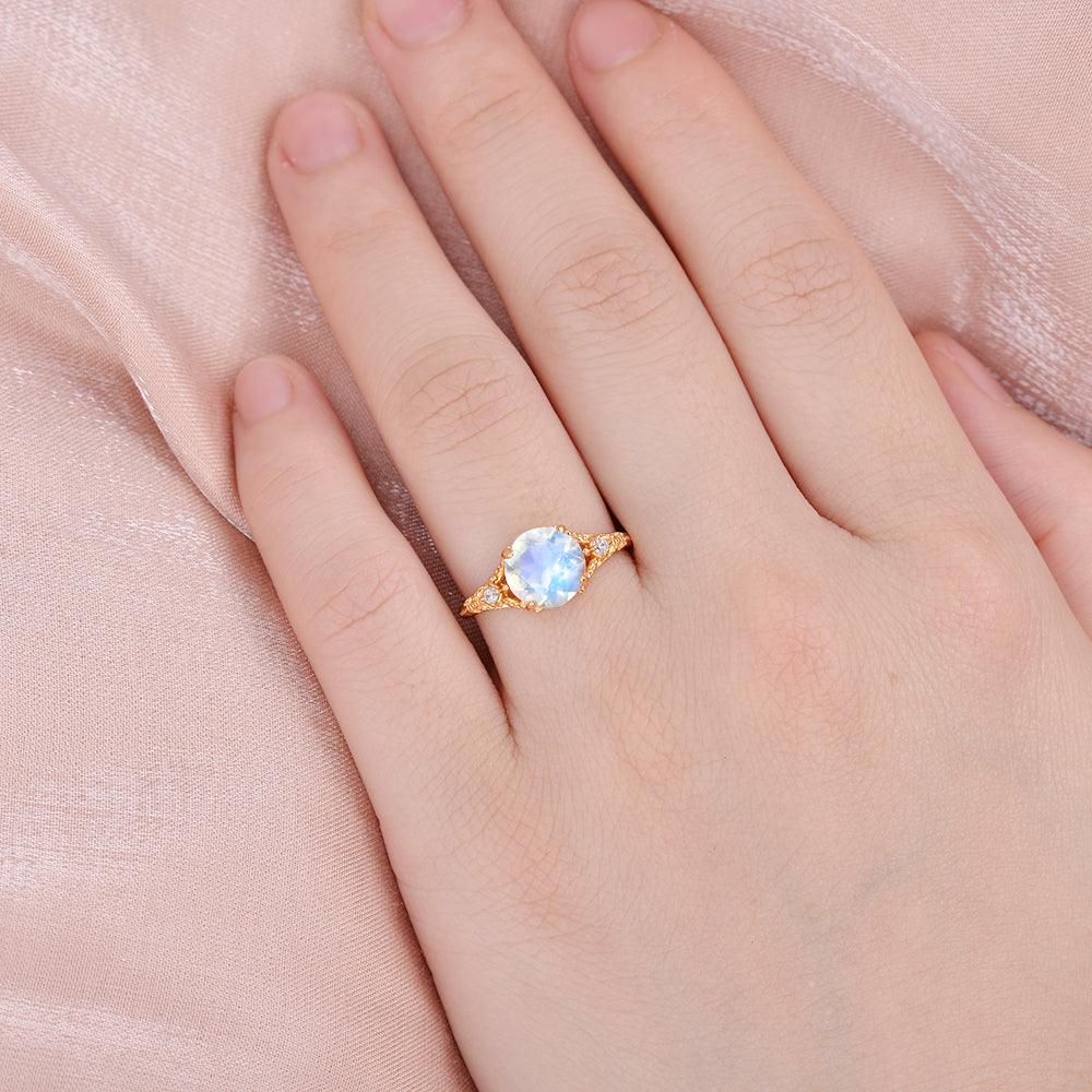 Rose Cut Moonstone Vintage Inspired Yellow Gold Ring - Felicegals 丨Wedding ring 丨Fashion ring 丨Diamond ring 丨Gemstone ring--Felicegals 丨Wedding ring 丨Fashion ring 丨Diamond ring 丨Gemstone ring