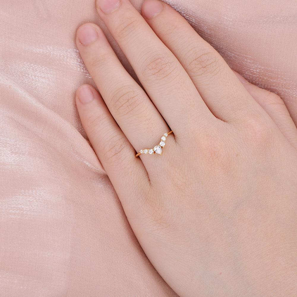 Marquise Moissanite Curved Wedding Band - Felicegals 丨Wedding ring 丨Fashion ring 丨Diamond ring 丨Gemstone ring--Felicegals