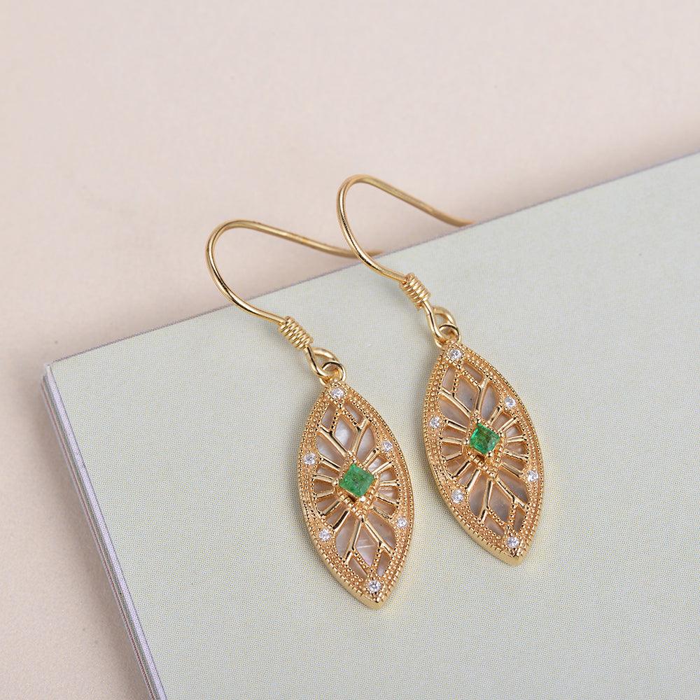 Vintage Inspired Natural Emerald Rose Gold Earrings - Felicegals 丨Wedding ring 丨Fashion ring 丨Diamond ring 丨Gemstone ring--Felicegals