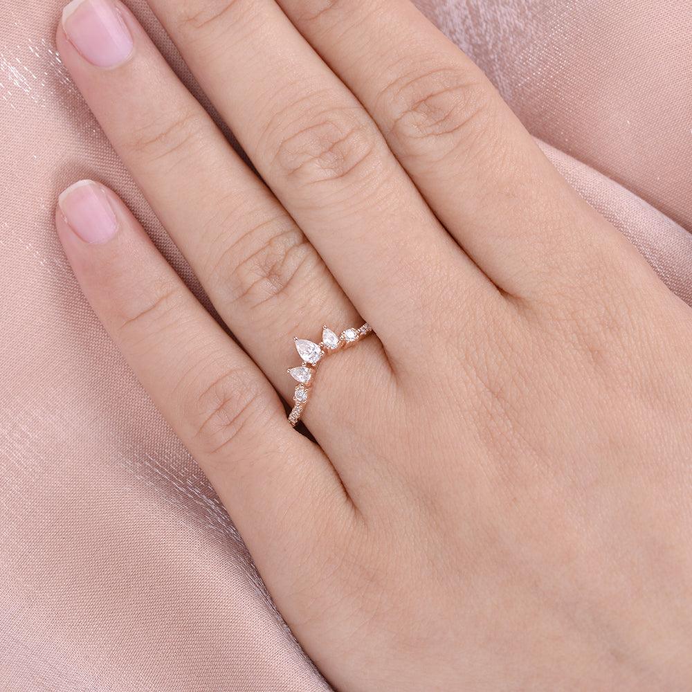 Pear Shaped Curved Moissanite Wedding Band - Felicegals