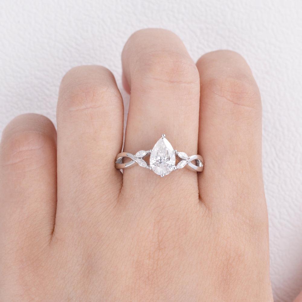 Pear Shaped Moissanite 6 Prongs Ring - Felicegals