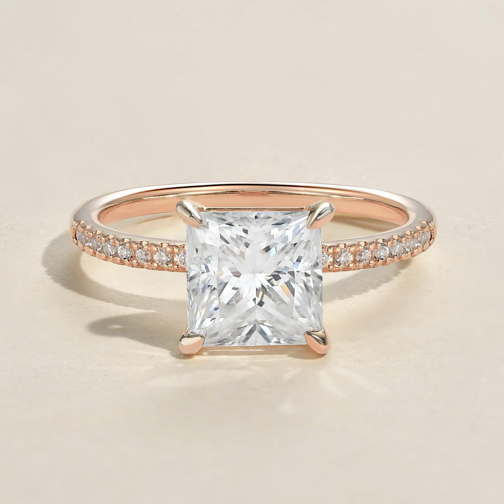 1.0ct Princess Cut Moissanite Pave Solitaire Ring - Felicegals 丨Wedding ring 丨Fashion ring 丨Diamond ring 丨Gemstone ring