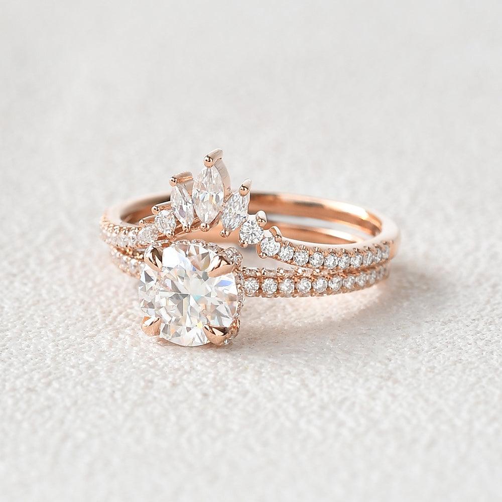 Felicegals Round Cut Moissanite Gold Ring Set 2pcs - Felicegals 丨Wedding ring 丨Fashion ring 丨Diamond ring 丨Gemstone ring--Felicegals 丨Wedding ring 丨Fashion ring 丨Diamond ring 丨Gemstone ring